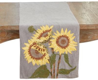 Saro Lifestyle "Embroidered Sunflower Table Runner - 16""x72"""