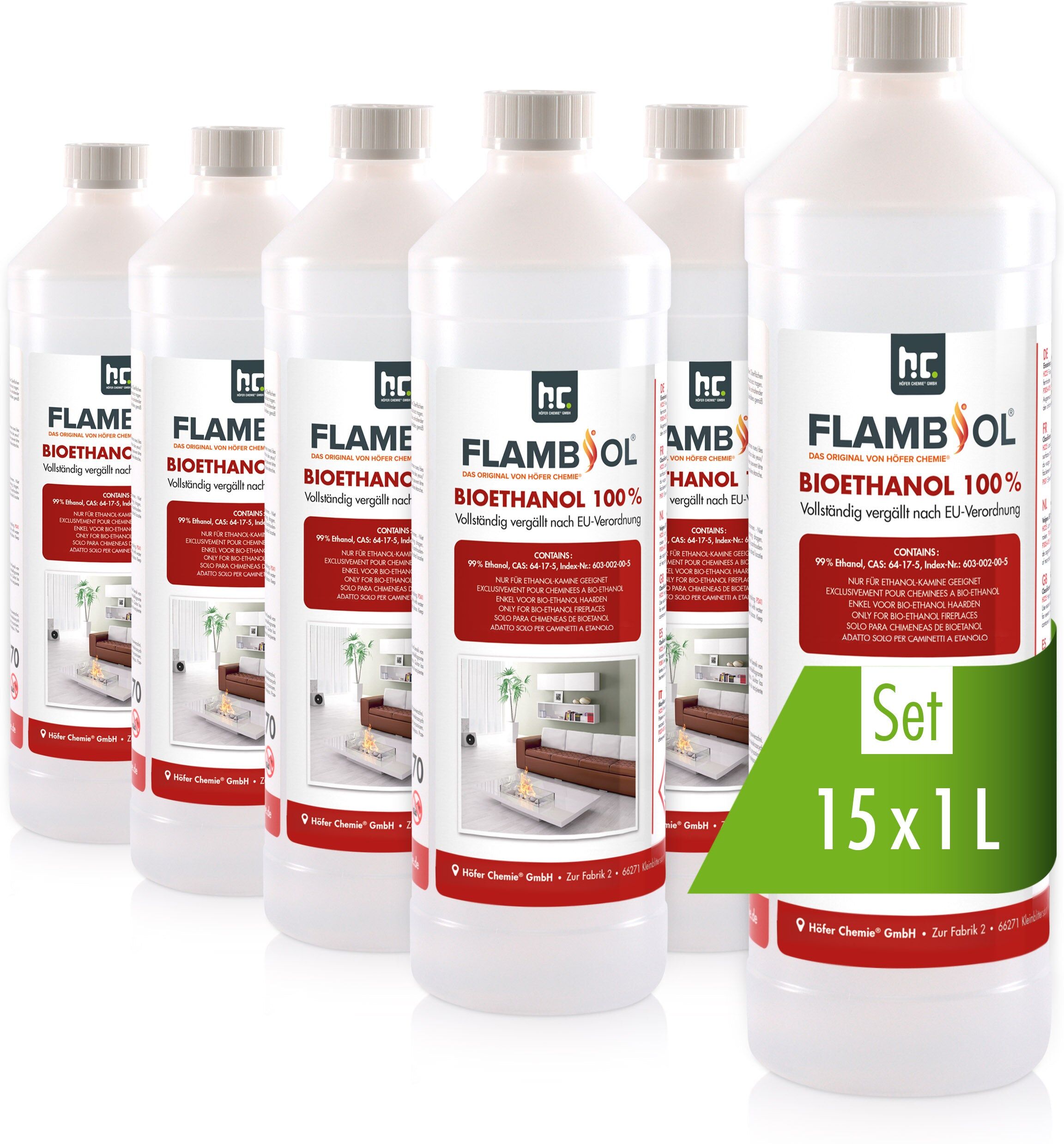 Höfer Chemie GmbH 60x 1 L Bioéthanol à 100% dénaturé  en bouteille de 1L