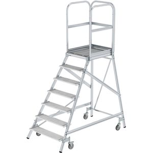 MUNK Podestleiter 51107, fahrbar, mit 7 Gitterrost-Stufen