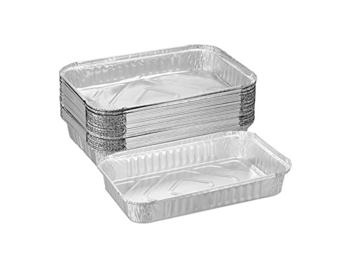 Relaxdays Barquettes Alimentaires\, Lot de 25\, récupération Graisse\, Barbecue\, L x P : 31 x 21 cm\, Aluminium\, argenté