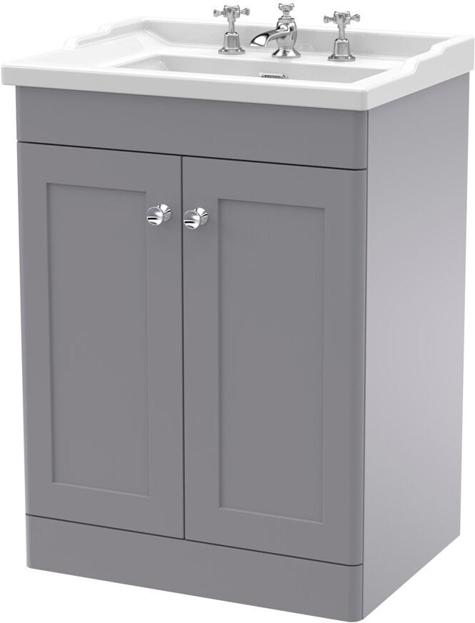 Nuie Classique 620mm Double Bathroom Vanity with Drop In Vitreous China Basin Satin Gray 620mm W
