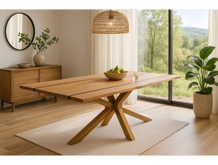 SAM® Esstisch Pietra, Akazienholz, echte Baumkante oder Schweizer Kante, Spider-Gestell