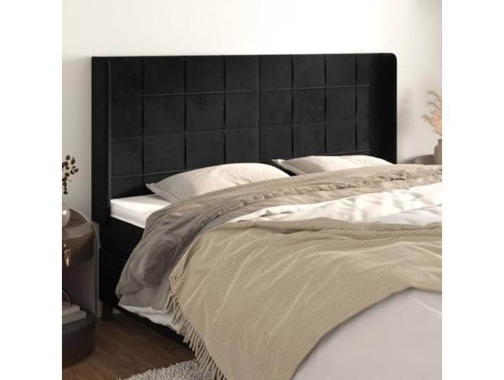 RJPLMFV Kopfteil mit Ohren, Schwarz, Velours, 183 cm Höhenverstellbar, stabile Holzfüße, Rückenstütze zum Lesen, einfach zu montieren