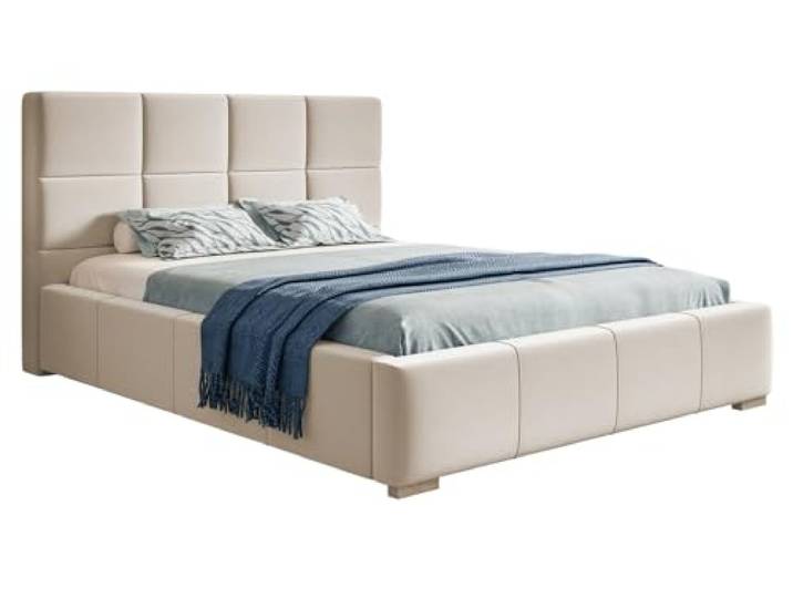 Emporius Modern Bett 140x200cm Latis - Doppelbett, Polsterbett mit Bettkasten, Schlafzimmer, Schlafzimmerbett, Hersteller Möbel - Velvet (Beige - Amor Velvet 4304)