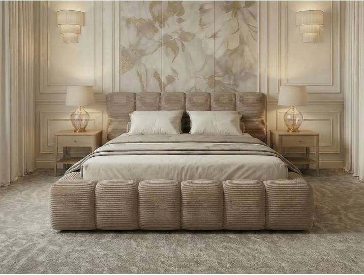 yourhouse24 Polsterbett BOSTON Slim inkl. Bettkasten & Lattenrost, Trend-Cord (Cord-Optik), Platzsparendes Design, 95cm Komfort-Kopfteil & dicke 3D-Struktur