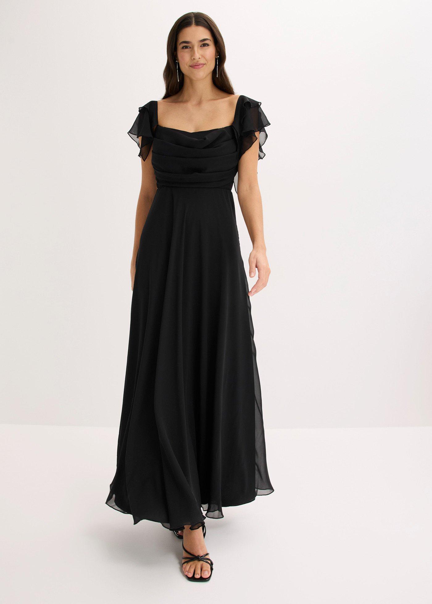 bonprix Abendkleid aus feinem Chiffon mit Drapierung, schwarz, Gr.40, Bezauberndes Maxikleid aus feinem Chiffon mit Drapierung