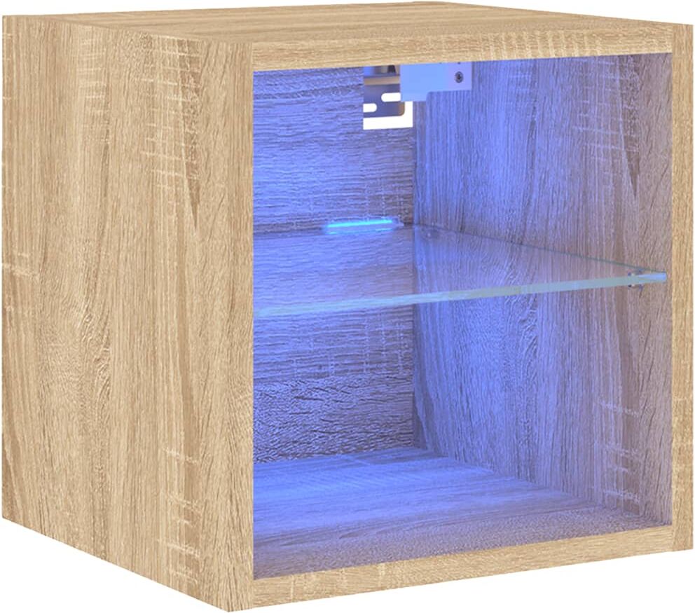 vidaXL Móvel de parede p/ TV c/ luzes LED 30x28,5x30cm carvalho sonoma Marrón