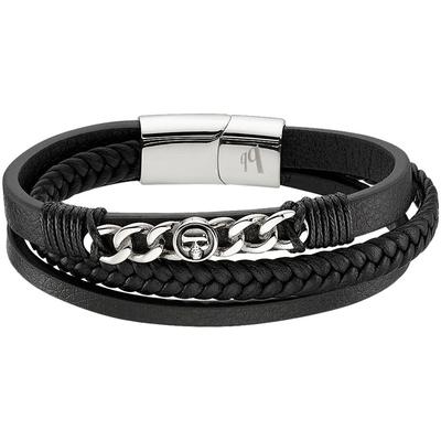 Lederarmband BRUNO BANANI "Schmuck", schwarz (edelstahlfarben, schwarz), Armbänder, Damen, 21cm, Edelstahl Leder, Edelstahl, Leder, Lederarmband