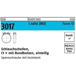Sauna Zubehör, Schlauchschelle DIN 3017 W2 Form C1 19- 21/18 1.4016 Schraube galvanisch verzinkt f.Innen-D.