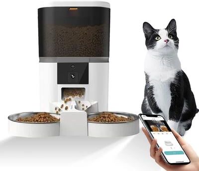 Inspired Finds SmartVision 4L Automatic Pet Feeder With HD Camera For Cats & Dogs Remote Feeding System double Meal White