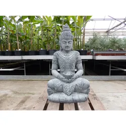 Buddha Figur Statue 100 cm – Steinguss, sitzend mit Opferschale, Thai-Stil winterfest