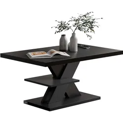 CASARIA® Couchtisch Detroit Schwarz 90x60x45cm 2 Ablagen Holz Wohnzimmertisch