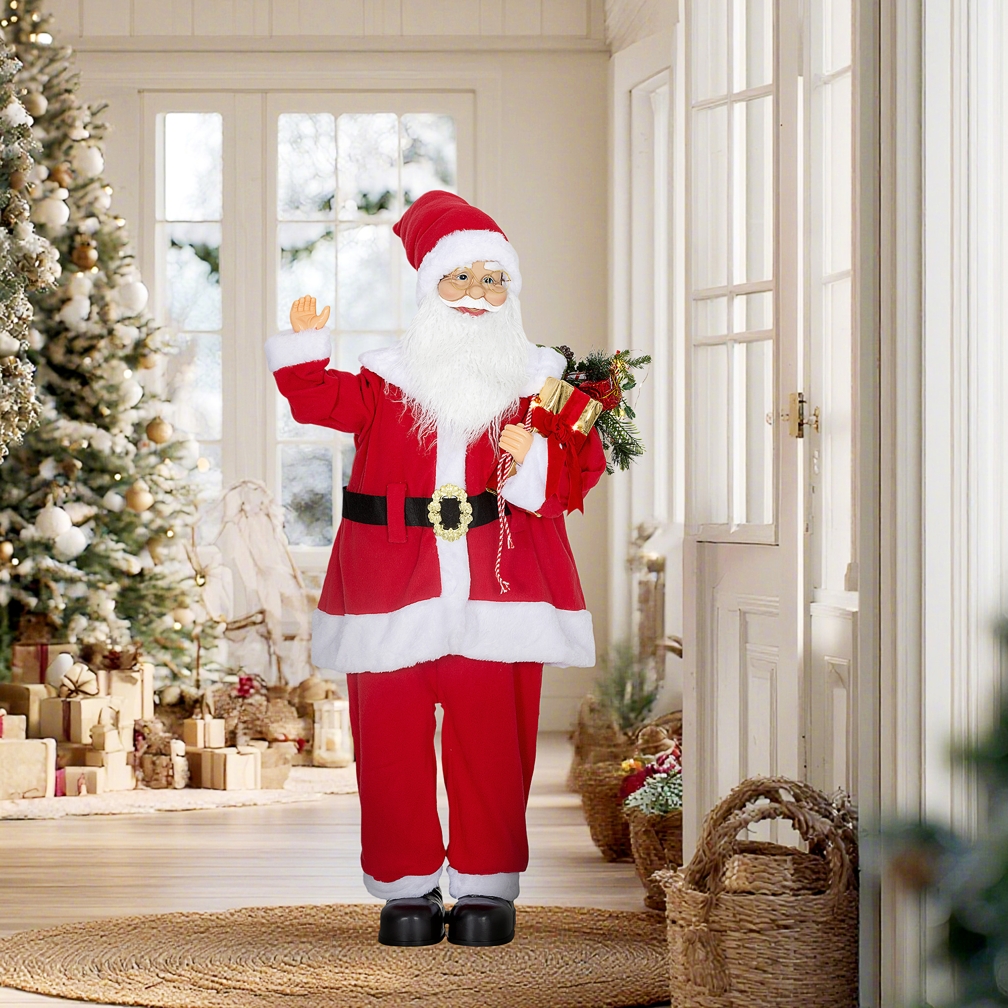 Homcom Babbo Natale, alto 120 cm, con comando vocale, luci LED scintillanti e braccia flessibili, Rosso   Aosom Italy