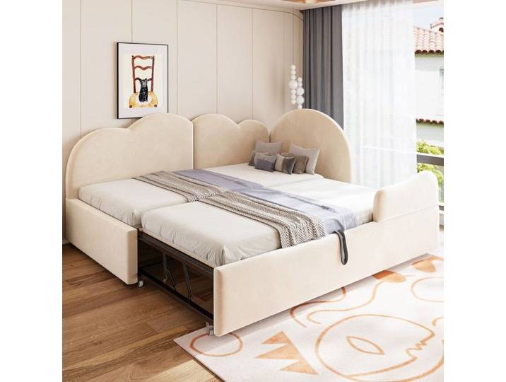 Canapé-lit- Zukavenir- en velours en forme de L extensible tête de lit en forme de nuage- 90x200+90x190cm