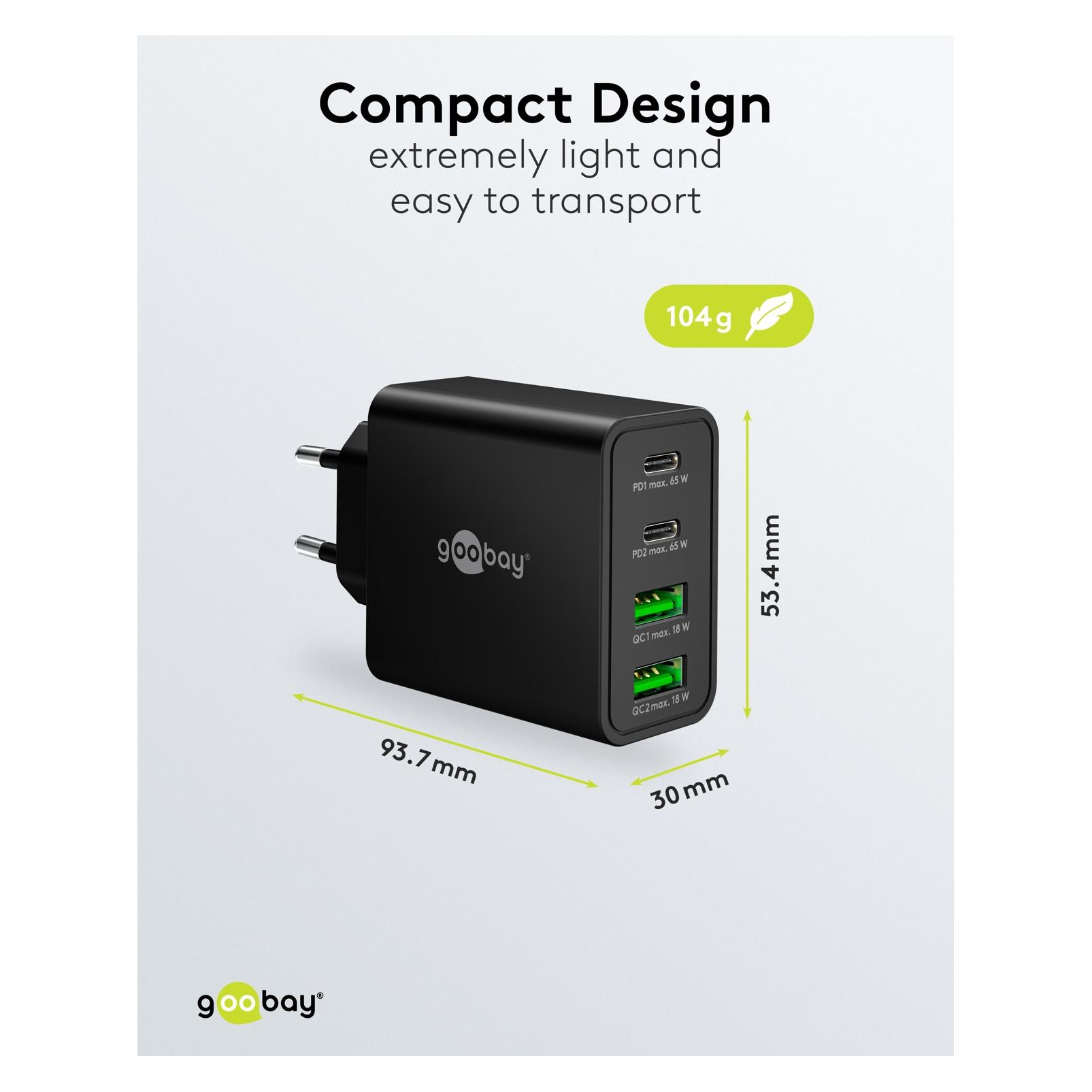 Goobay 65 W USB-C PD GaN Multiport-Schnellladegerät schwarz (65 W, 4 Ports) (80758)