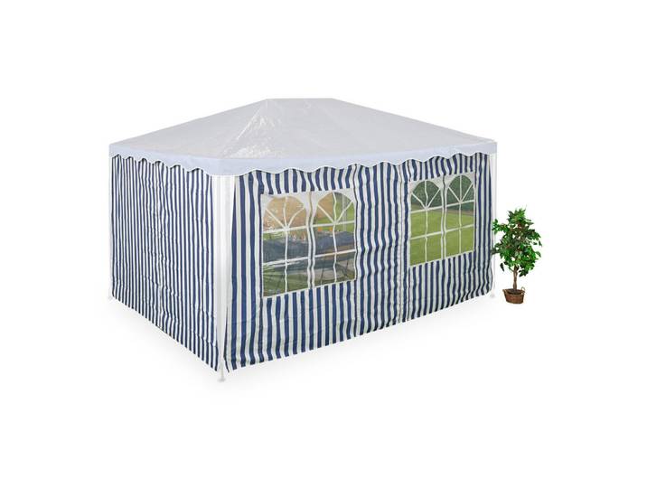 Relaxdays Pavillon-Seitenteile Blau Weiß gestreift 2er-Set wasserdicht für 3x4 m, Mehrfarbig, Textil, 400x200x0.1 cm, Sonnen- & Sichtschutz, Pergolas