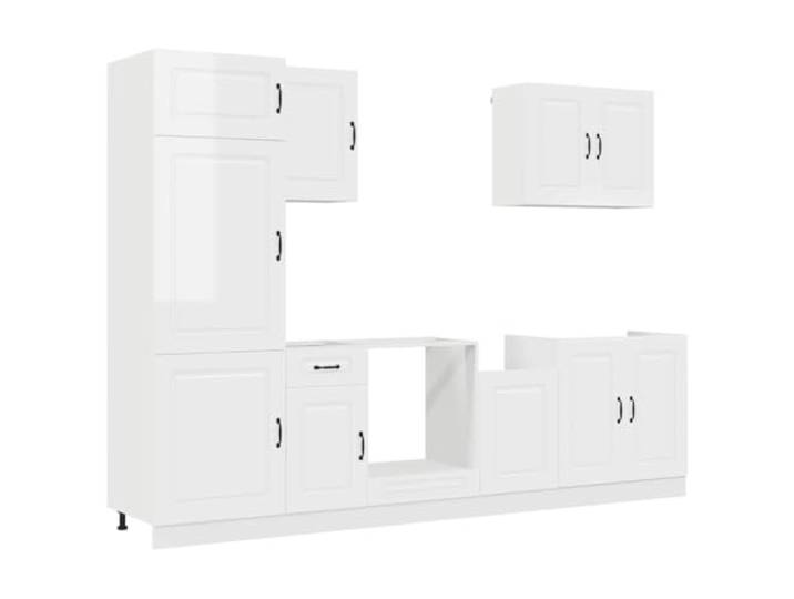 fsahslih 7-TLG Küchenschrank-Set Kalmar Küchenzeile Hochglanz-Weiß Flexible Anordnung aus Hängeschränken und Unterschränken schafft optimalen Stauraum für Geschirr und Töpfe in Ihrer Küche.