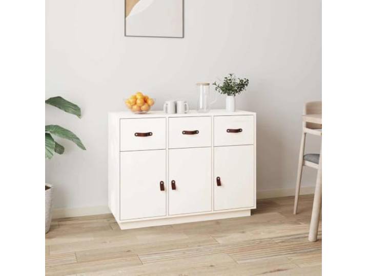 RJPLMFV Anrichte, weiß, Massivholz, Kiefer, 100 x 40 x 75 cm 6 Fächer, 3 Schubladen, Aufbewahrung für Wohnzimmer oder Büro, Wandbefestigung inklusive