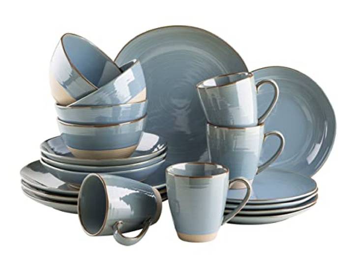 MÄSER Serie Nottingham, Vintage Geschirr-Set für 4 Personen, 20-teiliges Kombiservice mit unregelmäßig runden Formen im Retro Look, Steinzeug, Blau-Grau