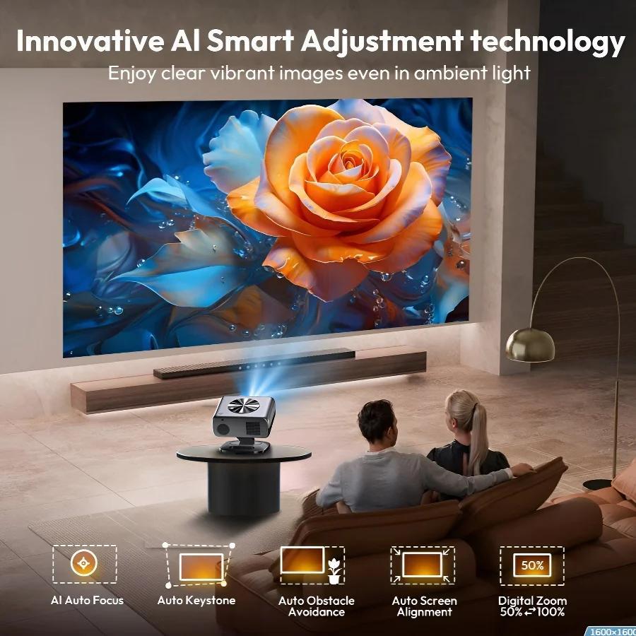 4K WLAN LED Beamer - Digitaler Heimkino Projektor - Full HD 1080p 1920x1080 - 26000 Lumen 800 ANSI - Android 12 mit 4K 8K-Decoding - 2GB RAM 64GB ROM - WLAN Bluetooth