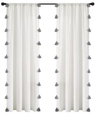 Lush Decor Boho Faux Linen Tassel Window Curtain Panel (Single Panel)