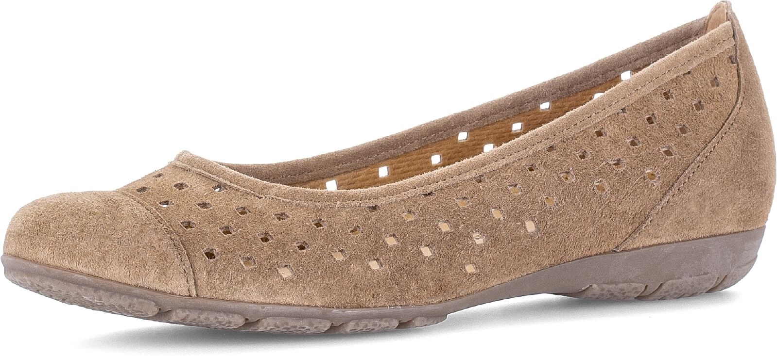 Ballerina GABOR, Damen, Gr. 42, Textil, braun (beige), Ziegenveloursleder, Schuhe Ballerina, Komfortschuh, Schlupfschuh mit sommlicher Lochung beige 42, Textil