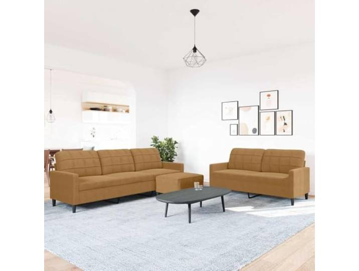 pokgdf 3-TLG Sofagarnitur Braun Samt mit Kissen Metallgestell, Dick gepolstert, Vielseitiger Fußhocker, Modernes Design