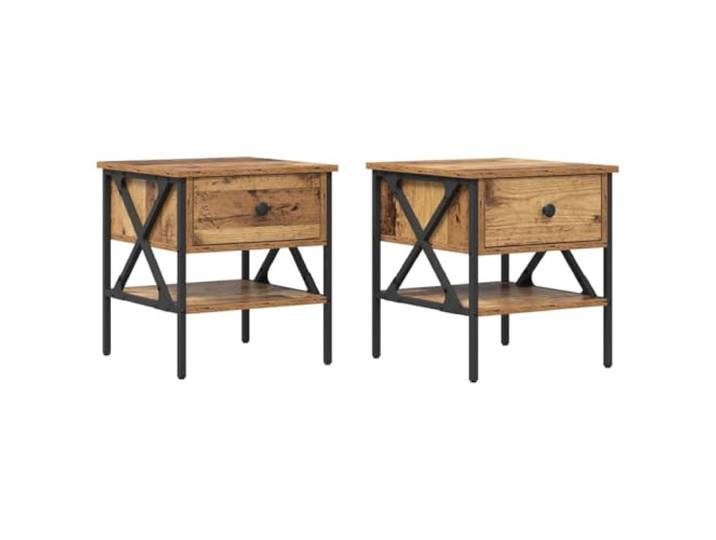 GHVBNMF Nachttisch 2er Set 40x42x45 cm Schichtholz Metall Altholz Praktischer Beistelltisch fürs Schlafzimmer mit Schublade, Ablage und verstellbaren Füßen für flexible Nutzung.