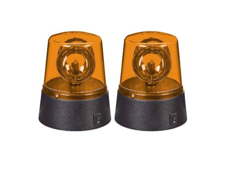 Relaxdays Gyrophare\, 2 pièces\, réflecteur rotatif\, fête\, orange/noir à piles\, lumière LED