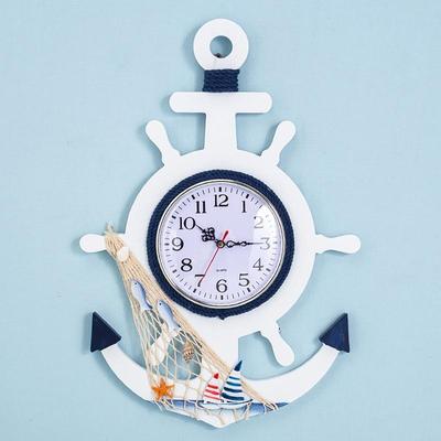 Inspired Deals Mediterranean Nautical Wall Clock Blue & White Wooden Rudder Wall Decor Pisces