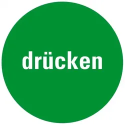 Aufkleber I Türhinweis Drücken, verhindert Stoßverletzungen, grün, Folie, selbstklebend, Ø 100mm