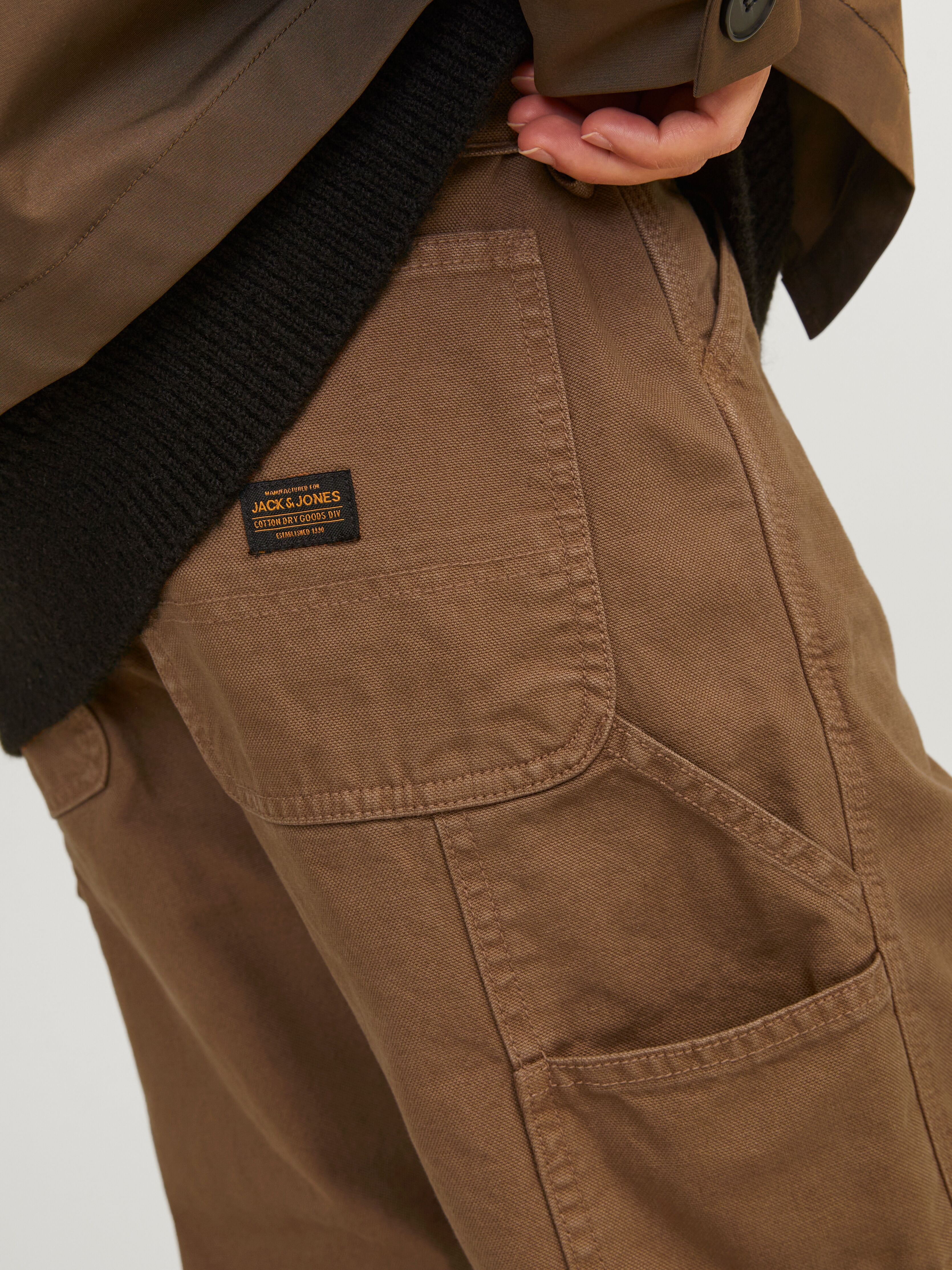 Cargohose JACK & JONES "JPSTEDDIE CARPENTER PANTS NOOS", Herren, Gr. 30, Länge 34, orange (rubber), Web, Obermaterial: 100% Baumwolle, unifarben, loose fit knöchellang, Hosen Cargohose rubber 30, Länge 34