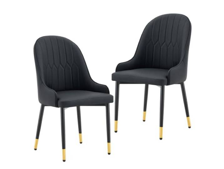 Vexelus 2er Set Schwarze PU‑Esszimmerstühle mit Blitzmuster‑Rückenlehne, wasserabweisend, Dickes hochelastisches Polster für Küche und Café