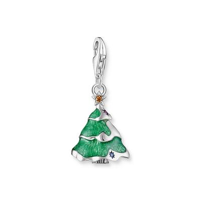 Charm-Einhänger THOMAS SABO "Weihnachtsbaum", grün (silberfarben, grün, orange, violett, blau, orange, violett, blau), Charms, Damen, Silber 925 (recycelt), mit Zirkonia (synth.), Rubin (synth.), Glas-Keramik Stein