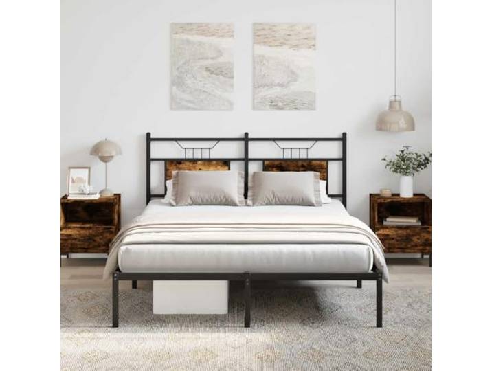 Stahlgestell mit Stauraum und Kopfteil Bettgestell Räuchereiche 140x190 cm Bettgestell ohne Matratze Räuchereiche 140x190 cm Holzwerkstoff Metallbett mit Kopfteil Stauraum und Lattenrost