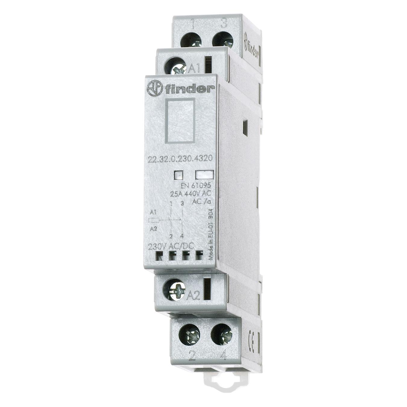 Finder FIN 22.32.0.024.1320 Schütz für Reiheneinbau 2S 25A Spule 24VAC/DC Agni LED-Anze (223200241320)
