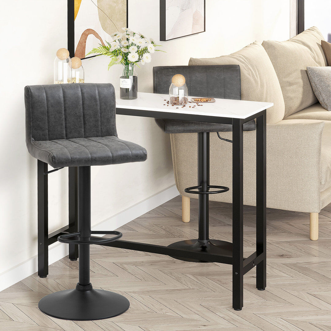 Rio Harri Swivel Upholstered Faux Leather Adjustable Height Bar Stool with Steel Frame Grey 45cm W X 48cm D