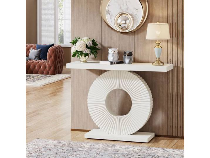 Table console - LITTLE TREE - Moderne - 100x30x79 cm - Beige - Base ronde en forme de fleur