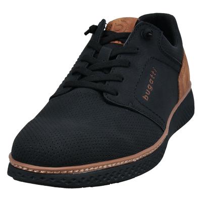 Slip-On Sneaker BUGATTI, Herren, Gr. 40, schwarz, Lederimitat, kontrastfarbene Details, Schuhe, Halbschuh, Freizeitsneaker mit Perforation, elastische Schnürsenkel