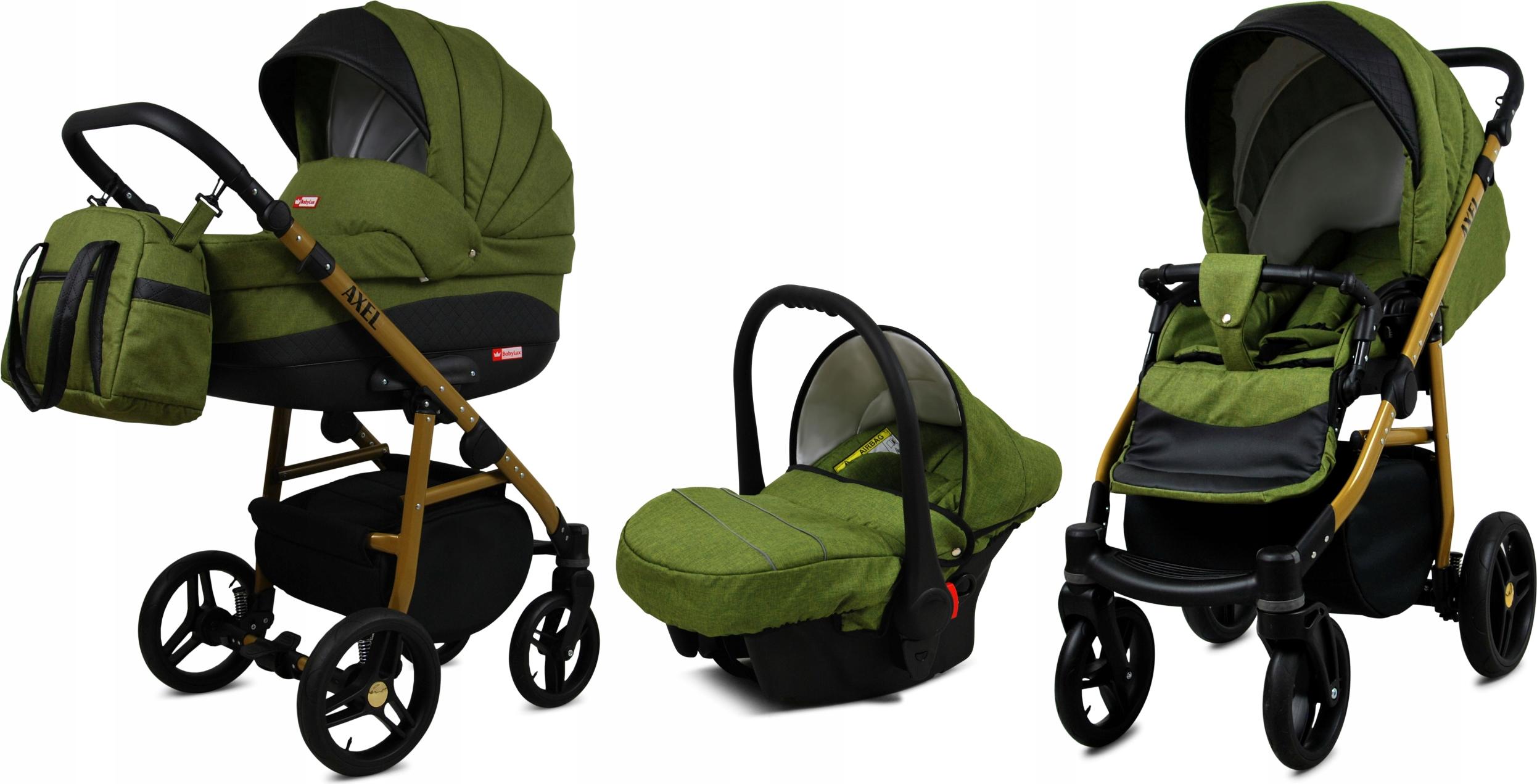 BabyLux Axel | 3in1 Kinderwagen Set | Olive | Kombikinderwagen | Kinderwagenset | Buggy + Babyw