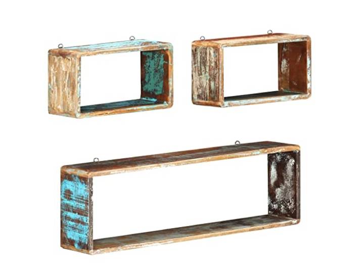 vidaXL Ensemble d'Etagère Cube 3 pcs Bois Solide de Récupération Etagère de Rangement Etagère de Stockage Etagère Murale Etagère Suspendue