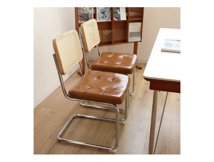 REDOM Esszimmerstuhl Rattan Seiten Akzentstühle mit Chrombeinen (Moderne Mid-Century Breuer Design Stühle, Gepolsterte Esszimmer, 2 St)