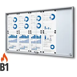 Schaukasten 10 x A4 Alu mit Schiebetüren B1 Brandschutz innen ESG 10x DIN A4