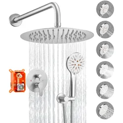 VEVOR Duscharmatur Regenduschsystem fürs Badezimmer Duschsystem mit 254 mm runden Regenduschkopf & Handbrause, wandmontierte Badezimmerarmaturen mit Messingventil & Zierset, gebürstetes Nickel