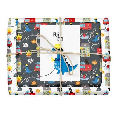 Geschenkpapier-Set für Kinder: Feuerwehr/ Dinosaurier