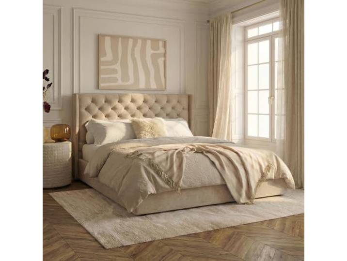 IDIMEX Polsterbett SAMPERI 180 x 200 cm, Beige - Bett 180x200 inklusivem Lattenrost, Velour Bett mit Chesterfield Steppung, stabiles Bettgestell, modernes Design für Elegante Schlafzimmerkonzepte