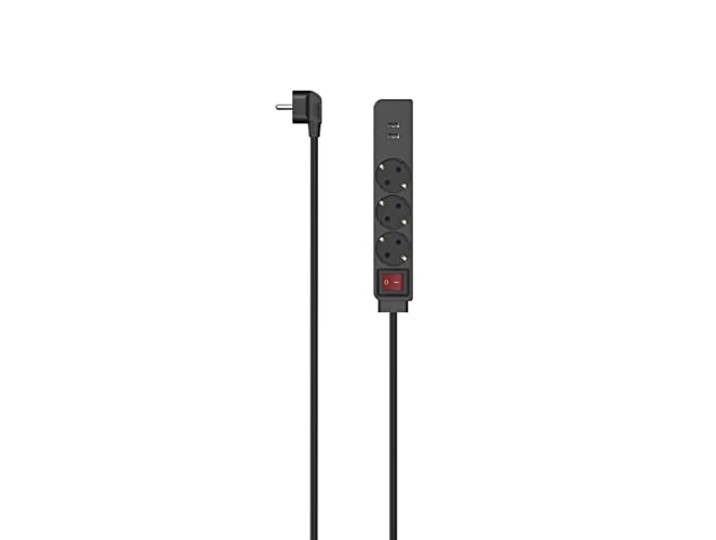 Hama Steckdosenleiste 3-Fach, USB A, mit Schalter, 1,4m (Steckdosenleiste mit Schalter, mit USB, 3er, Mehrfachsteckdose, Mehrfachstecker, mit Berührungsschutz, 45°, Steckdosenadapter) schwarz