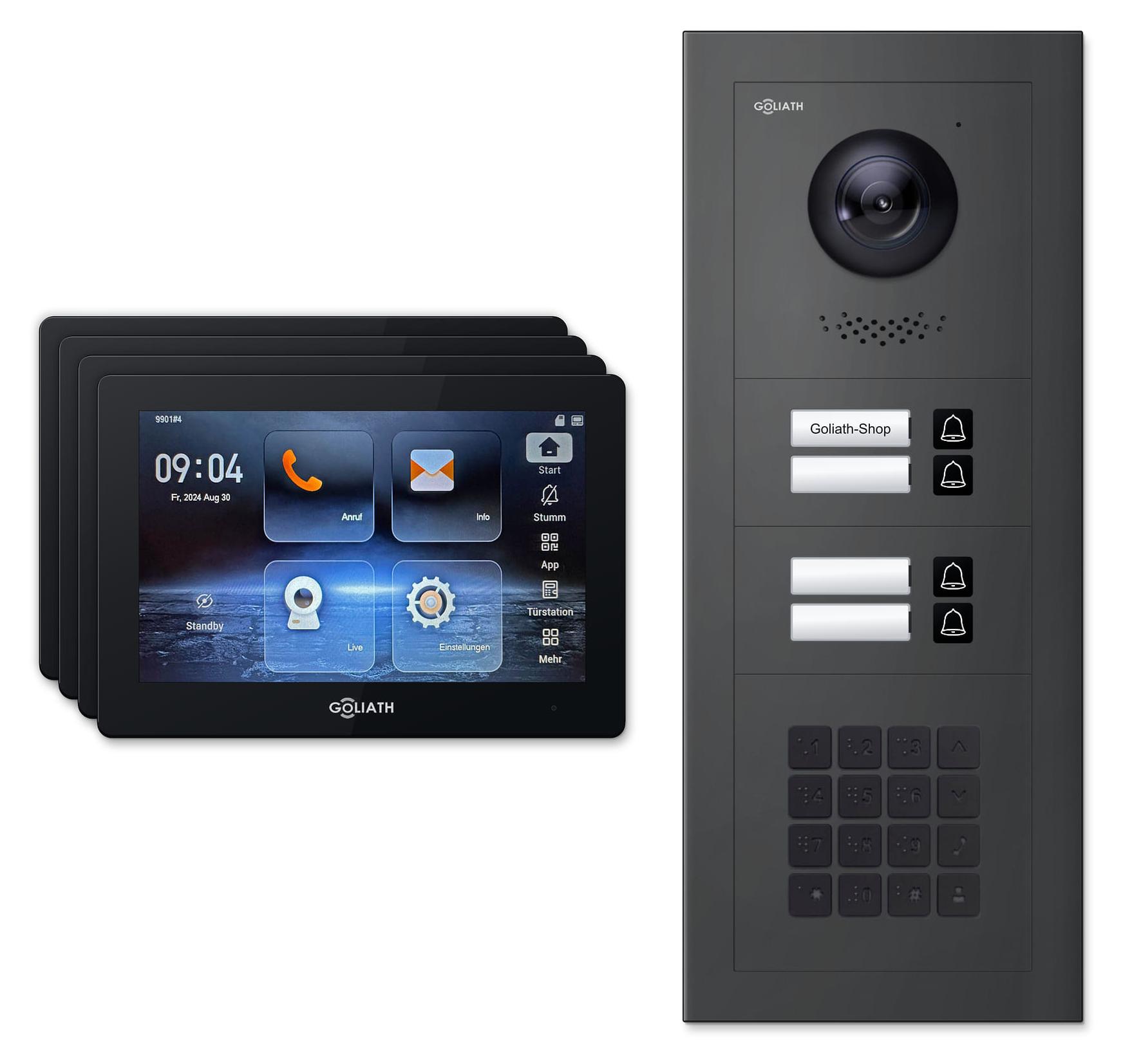 Goliath Premium IP GL-IPH425A.2 Video-Türsprechanlage, 4 Familien, 4× 7 Zoll Schwarz, Anthrazit, Unterputz