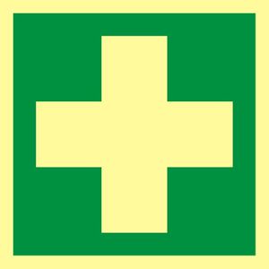 Abtec Hinweisschild ISO 7010 E003, Kunststoff, 15 x 15 cm, Rettungszeichen, Erste Hilfe