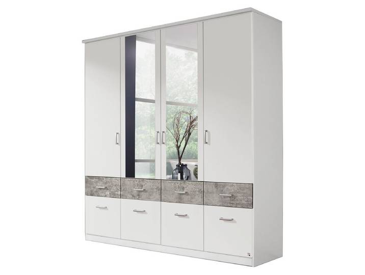 Kleiderschrank Spiegel - 181 cm - weiß - betonoptik - rauch - BREMEN-EXTRA